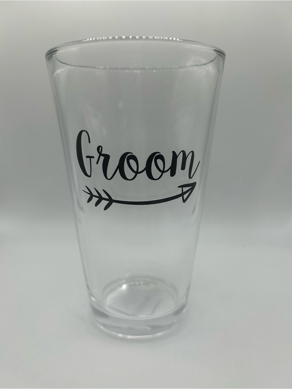 NEW “Groom” Clear Pint Glass with Black Script